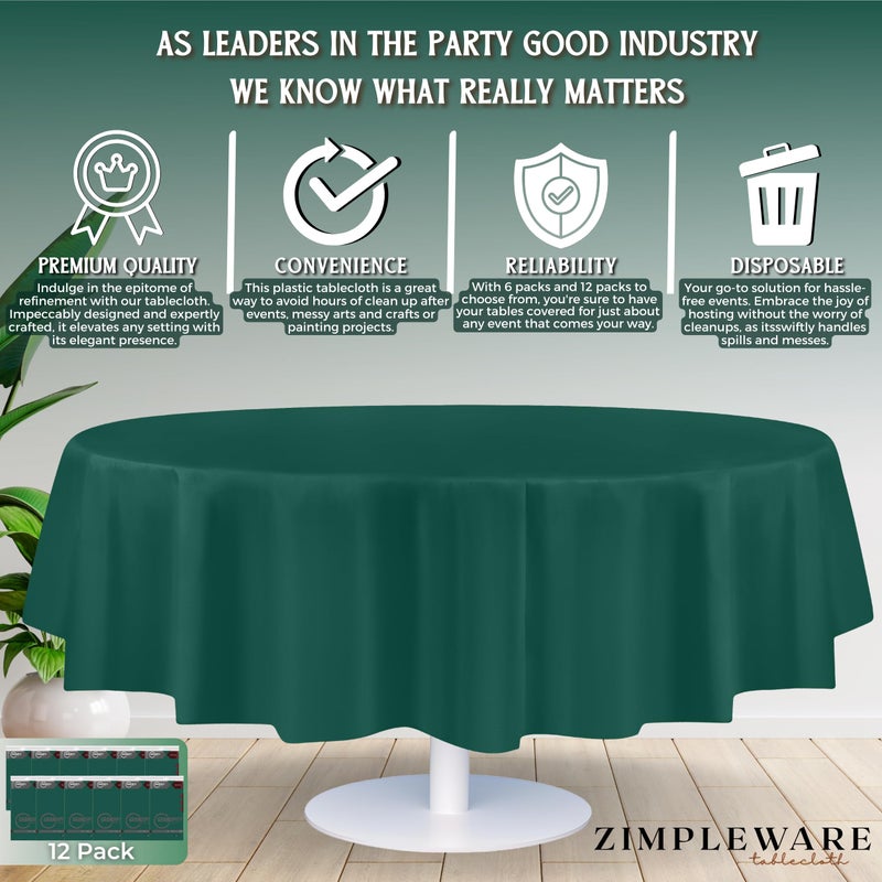 ZIMPLEWARE Premium Dark Green Plastic Table Cloth Disposable (12 Pack) Round Tablecloth (84in) Party Table Cloths Disposable, Perfect Table Cloth Round Cover for Any Table Up to 6 Feet - Image 3